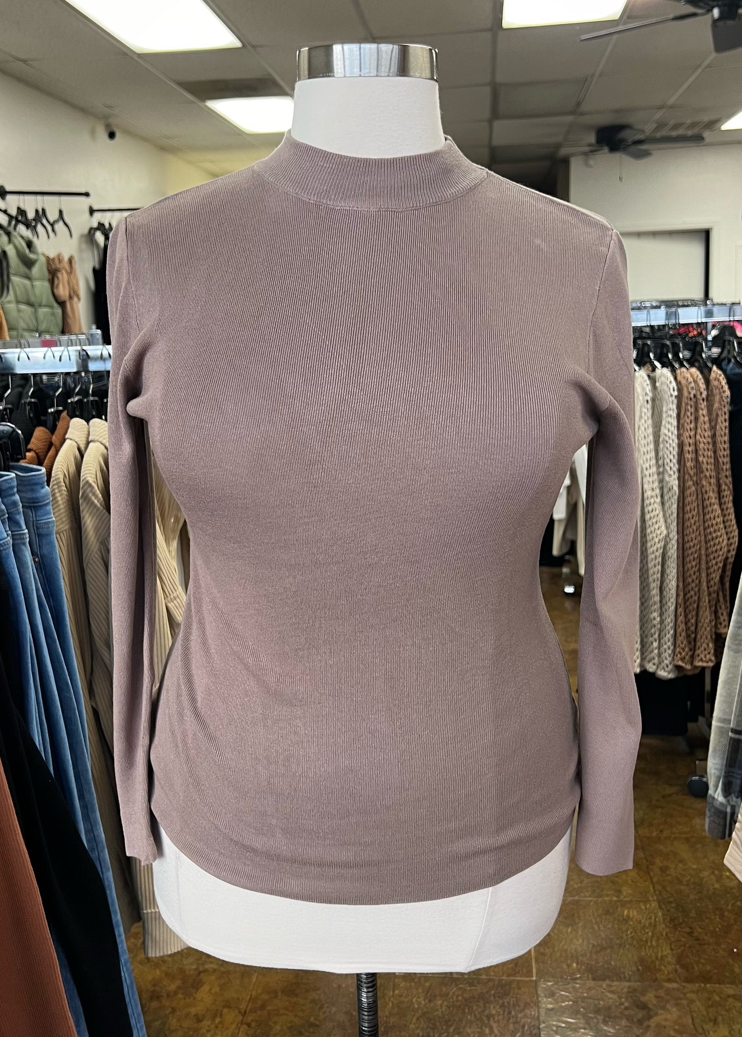 Mock Neck Ribbed Sweater