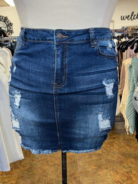 Distressed Denim Skirt