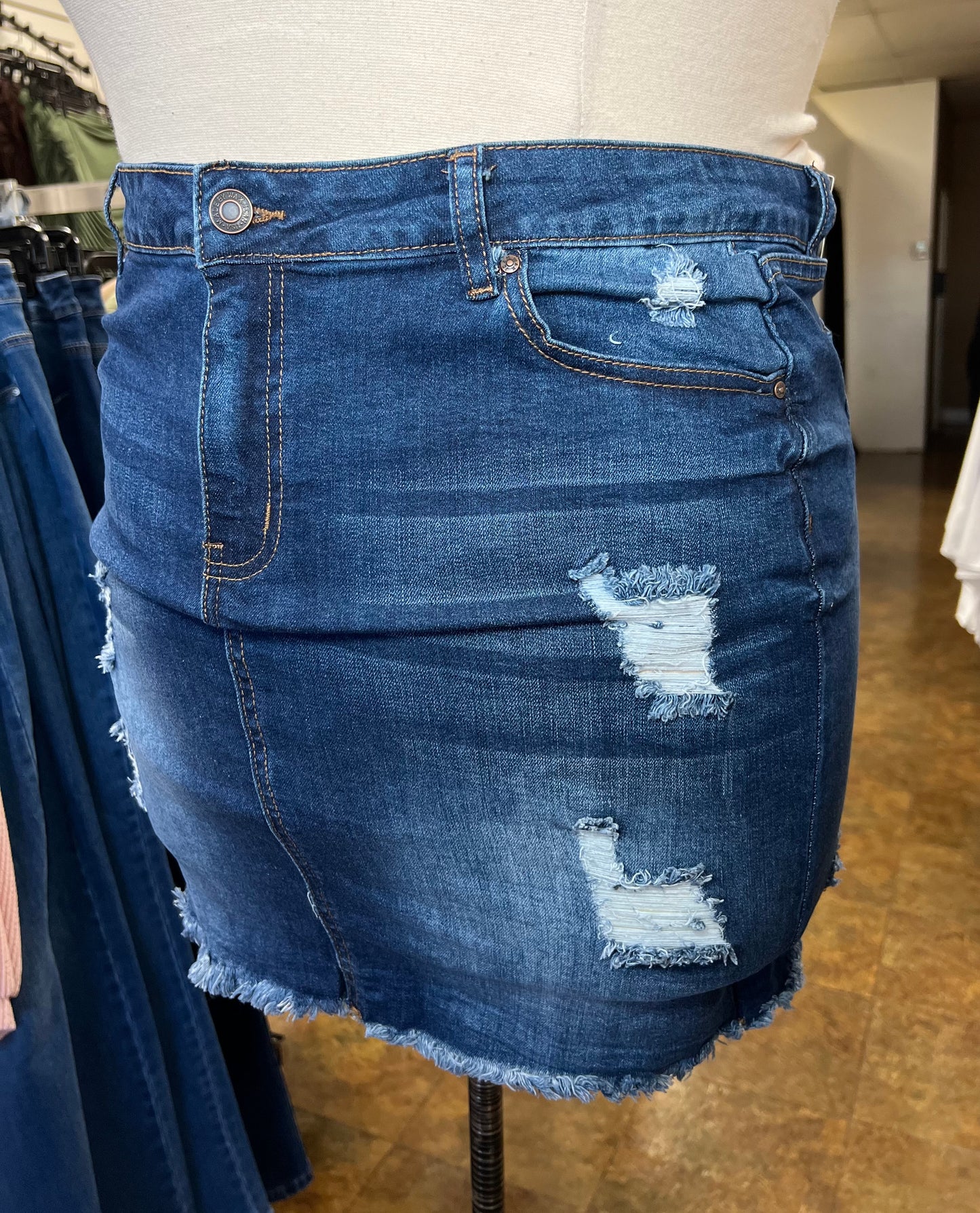 Distressed Denim Skirt