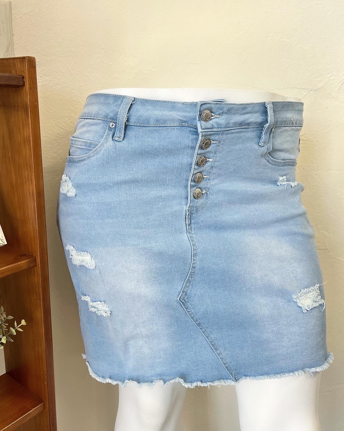 Distressed Denim Skirt