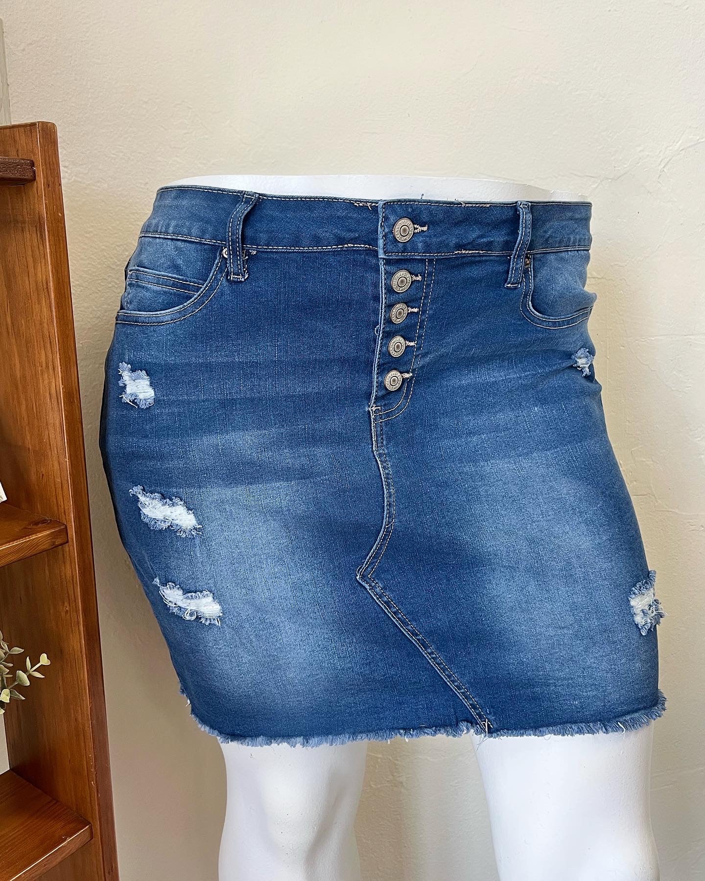 Distressed Denim Skirt