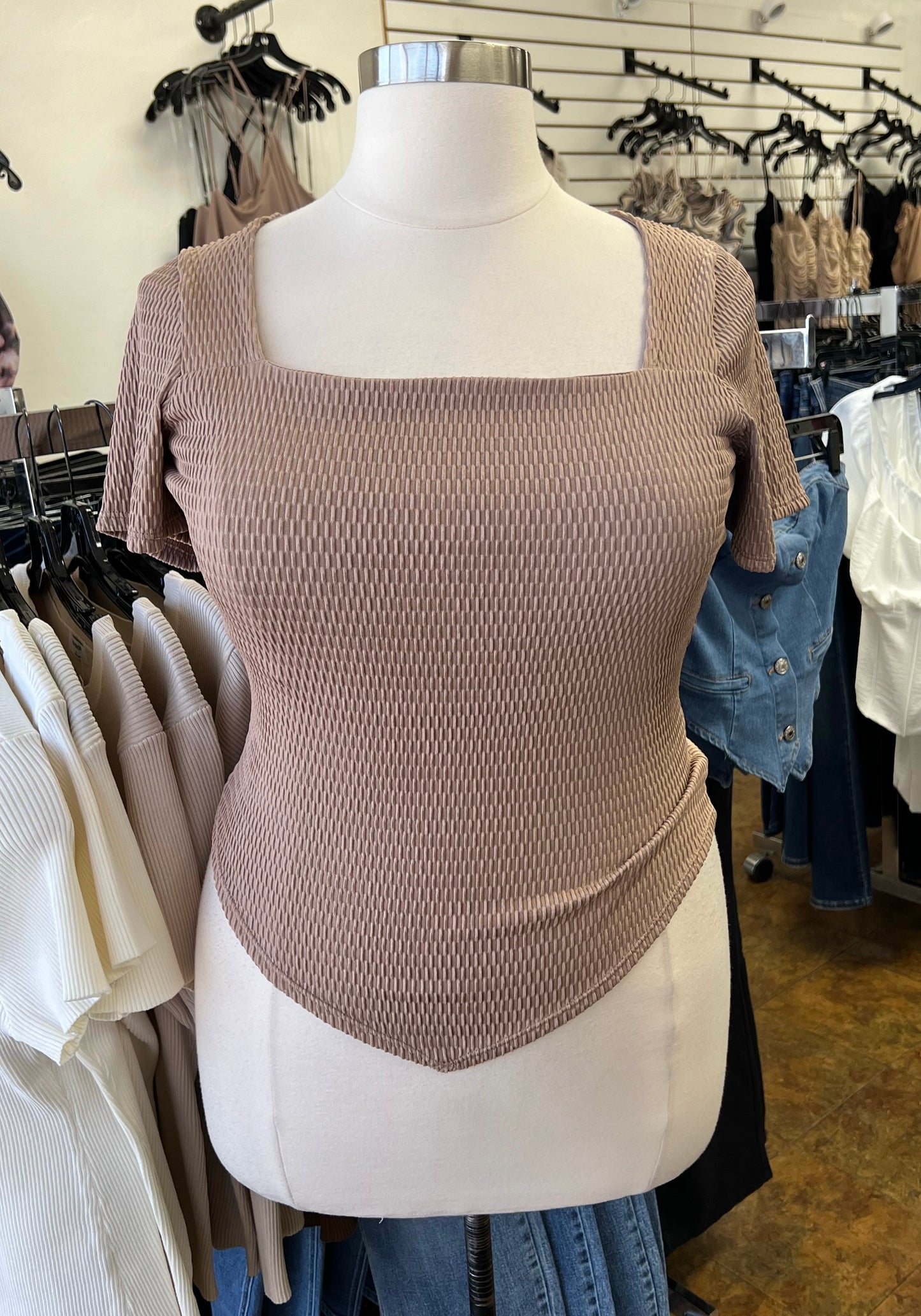 Textured Square Neck Top