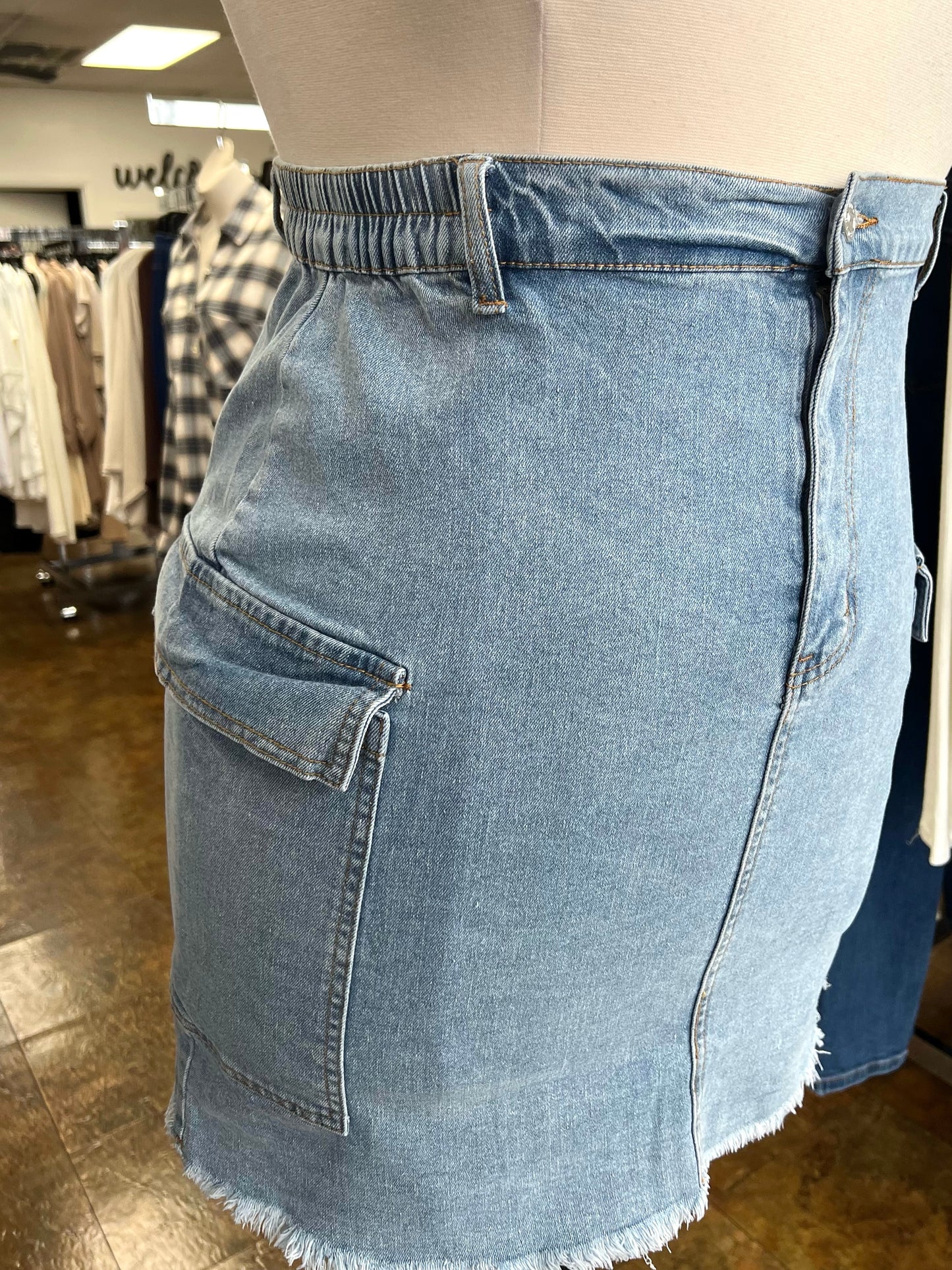 Cargo Style Denim Skirt