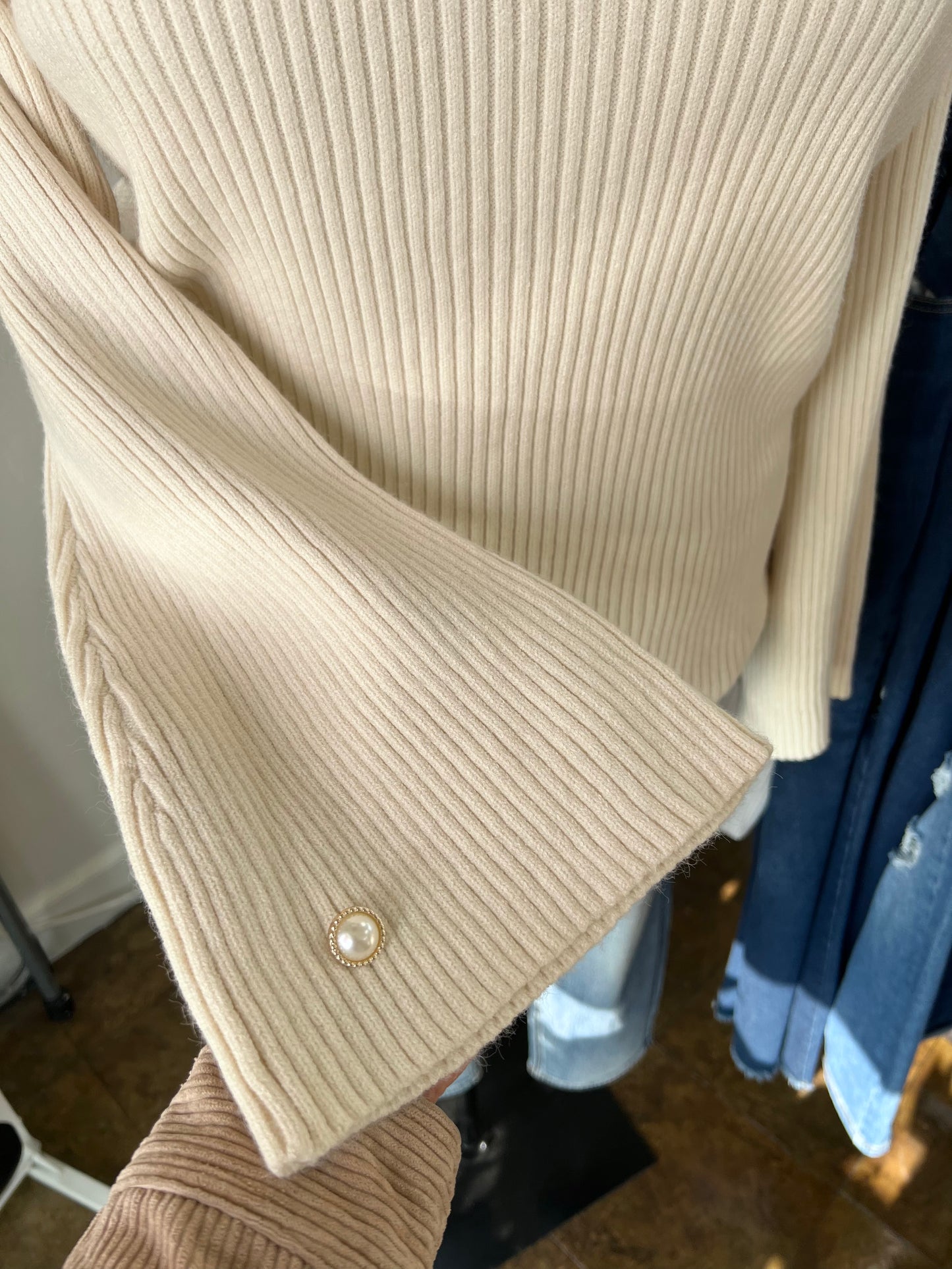 Pearl Sleeve Sweater