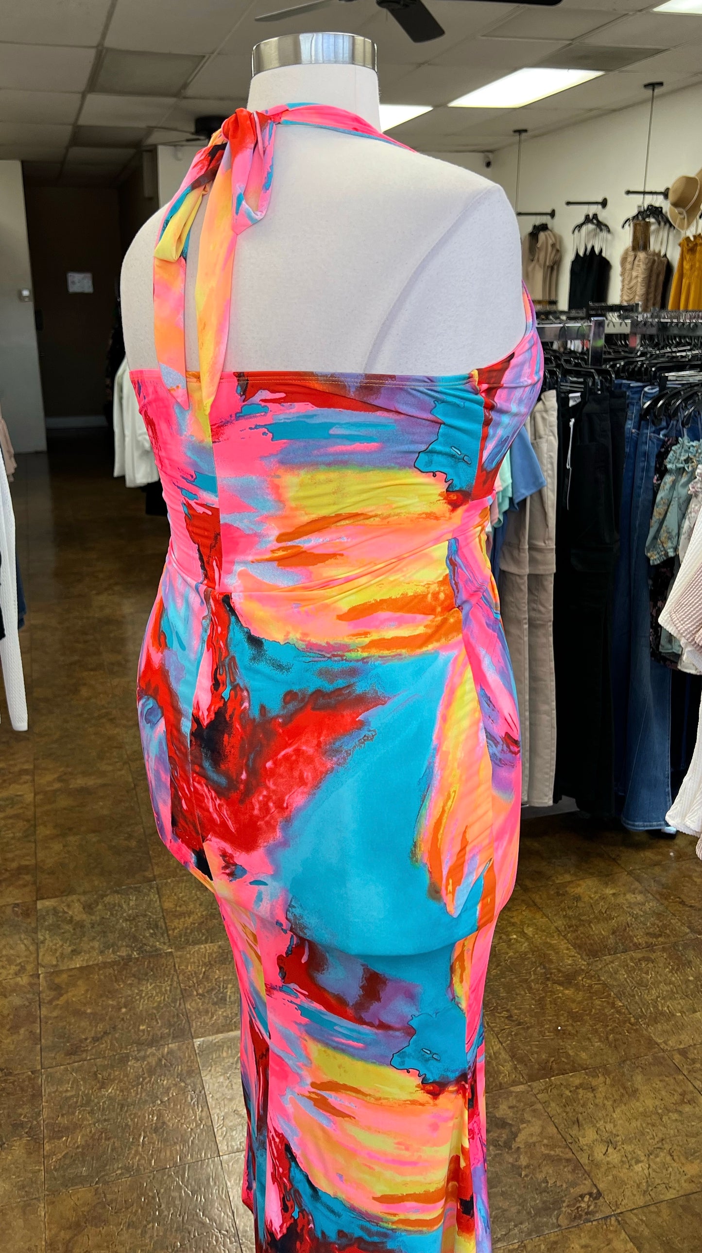 Multicolor Halter Maxi Dress