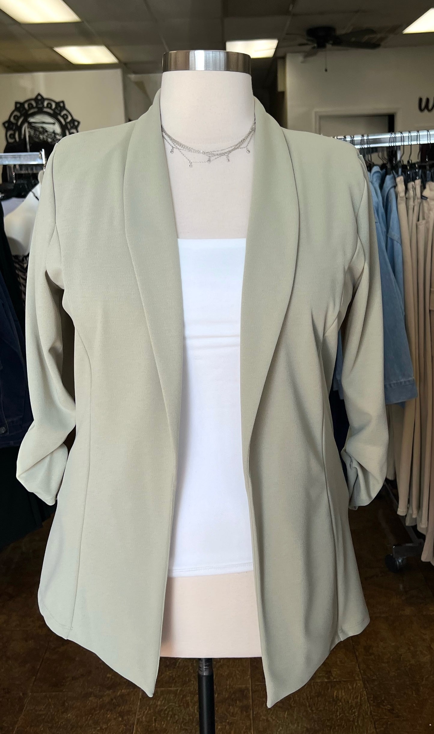 Crepe Solid Long Blazer