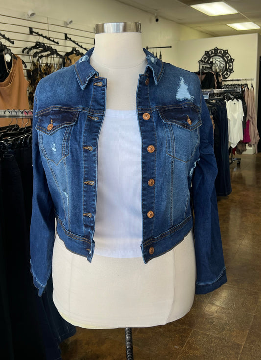 Cropped Distressed Denim Jacket