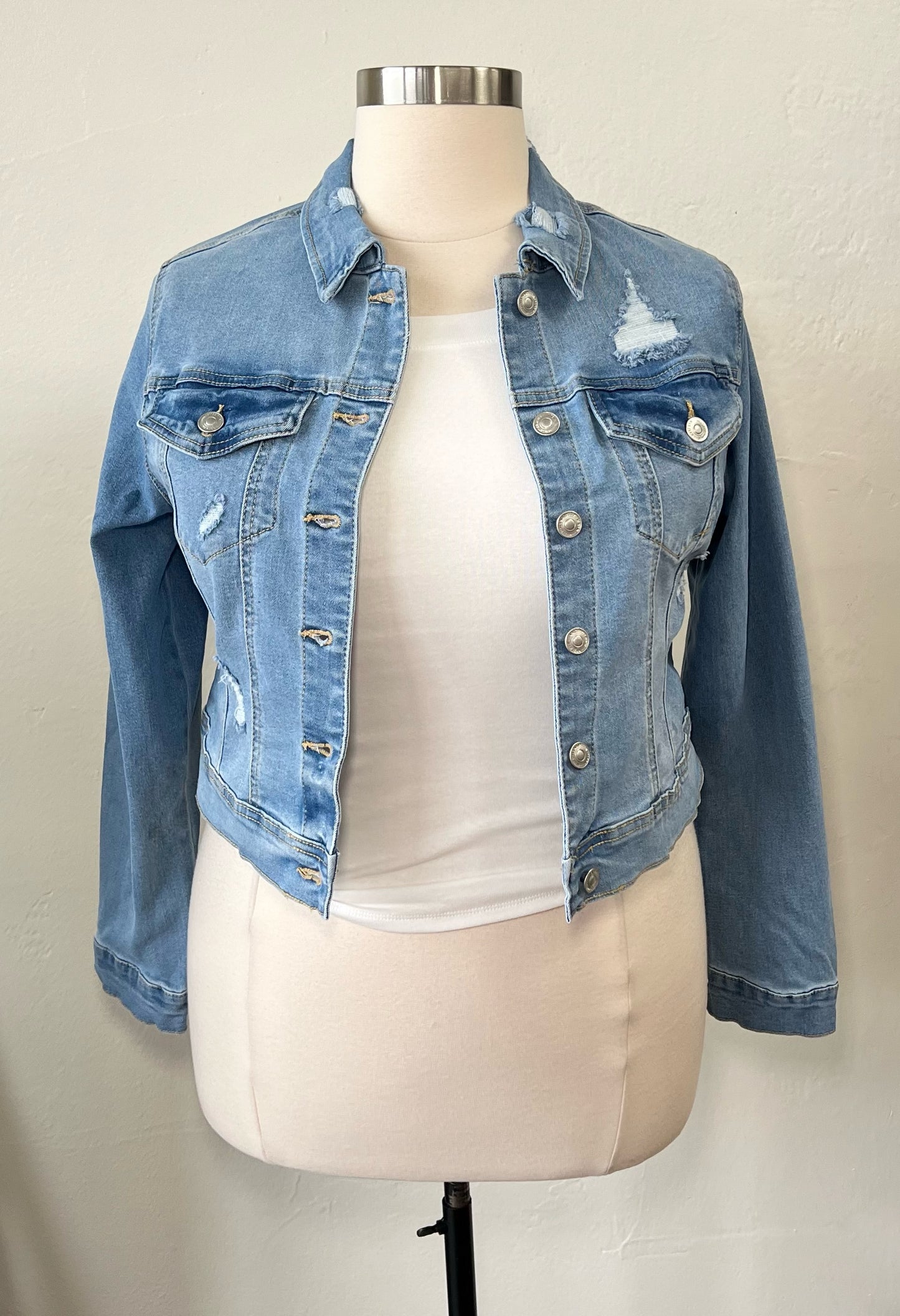 Cropped Distressed Denim Jacket